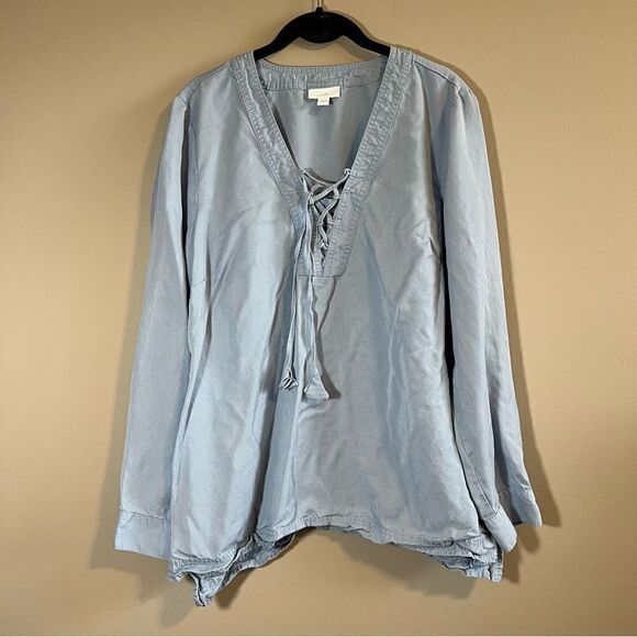 ✨ J. Jill Women’s Blue Lace Up Long Sleeve Top Large - Picture 1 of 11